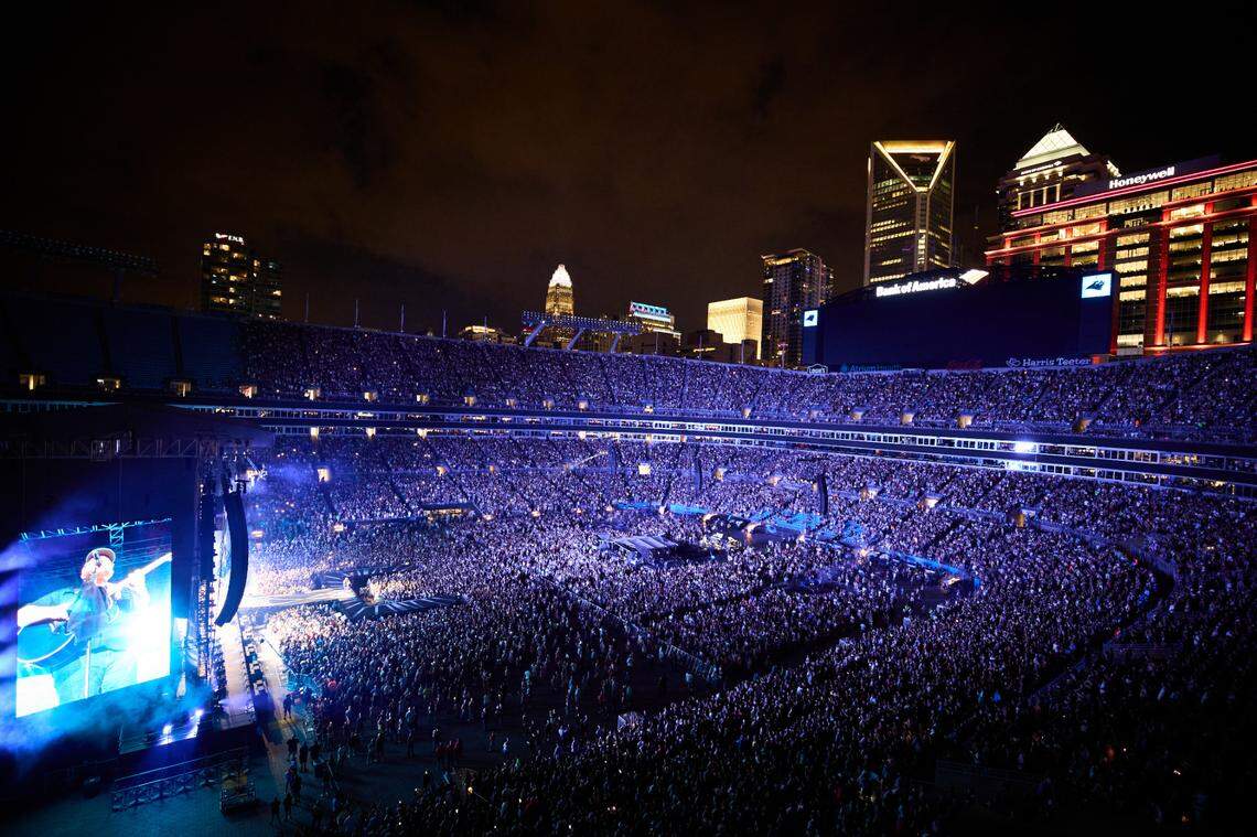 Luke Combs performs at Bank of America Stadium in Charlotte on July 15, 2023.