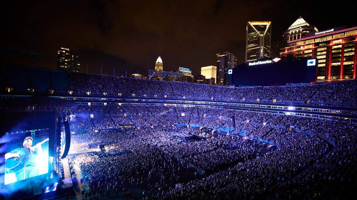 Luke Combs performs at Bank of America Stadium in Charlotte on July 15, 2023.