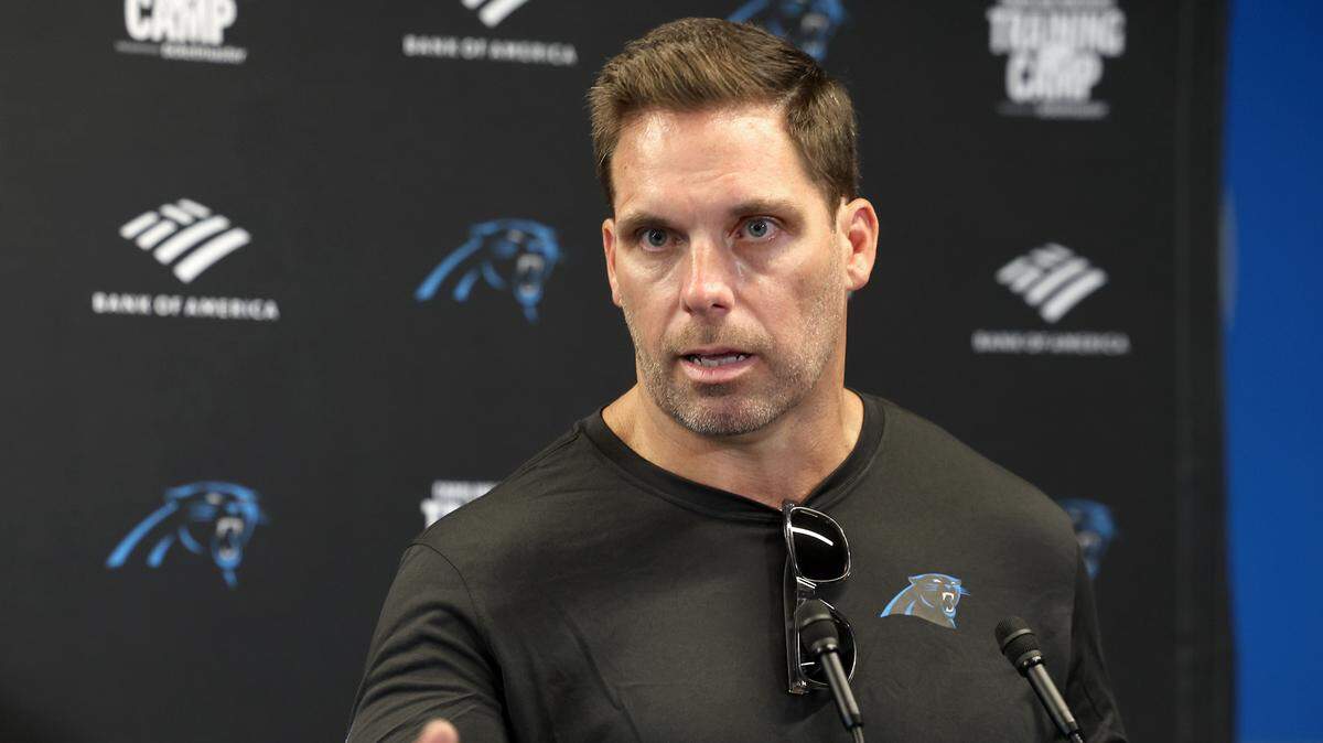 Carolina Panthers general manager Dan Morgan responds to a question during a press conference on Tuesday, July 23, 2024 at Bank of America Stadium in Charlotte, NC. The team is hosting training camp in Charlotte, NC this year after leaving Spartanburg, SC.