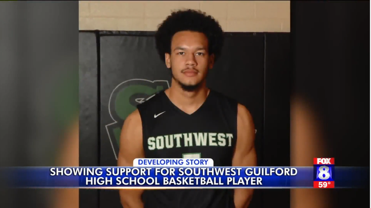 Video screenshot of Christian Martin, a senior at Southwest Guilford High, who was seriously injured in a March 9 basketball game. Fox8 video.