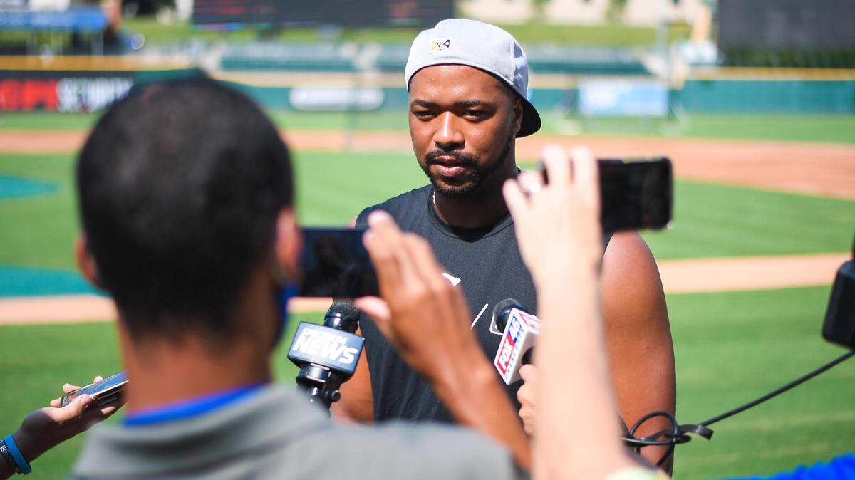 Knights left fielder Eloy Jiménez is with Charlotte on a rehab assignment, nursing a torn left pectoral muscle. He wants to get back to the major leagues and help the Chicago White Sox.