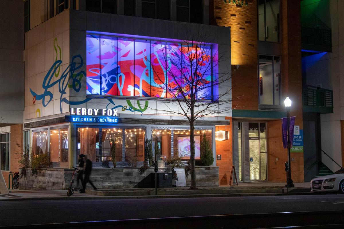 “Lover’s Lighthouse” by Sharon Dowell and Chris Holston is part of the I Heart Rail Trail lights show and is located above Leroy Fox on Camden Rd.