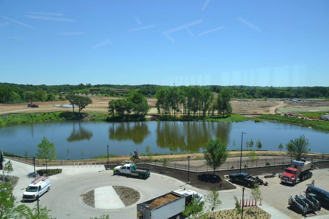 This is the view from an office window at the Vikings' TCO Performance Center. The development group associated with the team plans to build a four-star hotel on the other side of the lake.