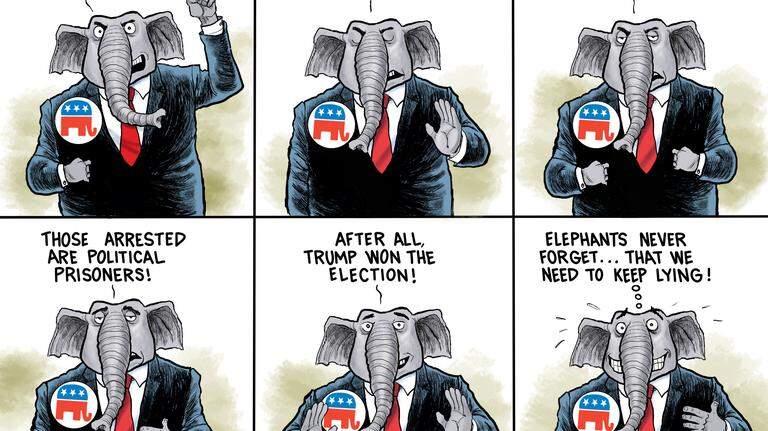 Kevin Siers cartoon: An Elephant Never Forgets