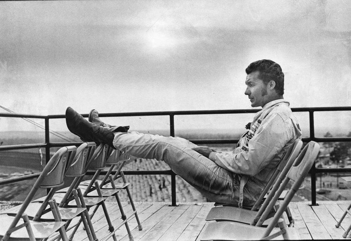 The sun goes down over the North Carolina Speedway at Rockingham, NC as Richard Petty takes a break on March 9, 1970.