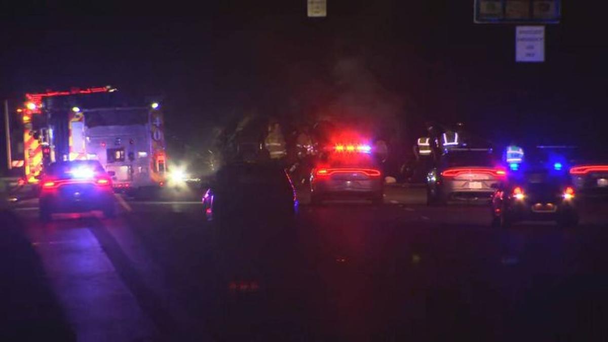 Emergency crews respond to the scene of a deadly wreck on Interstate 485 in Charlotte, NC, on Sunday, September 18, 2022. Three people died.