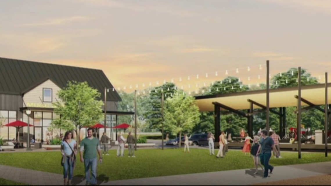 The Mooresville Village mixed-use community will include a village green with a performance stage.