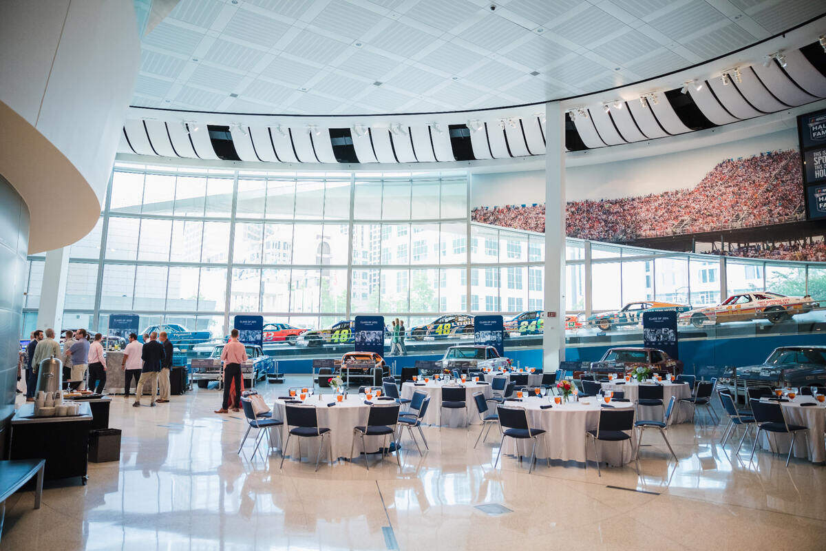 Couples can book the NASCAR Hall of Fame and hold ceremonies along the iconic Glory Road, which features stock cars on display.
