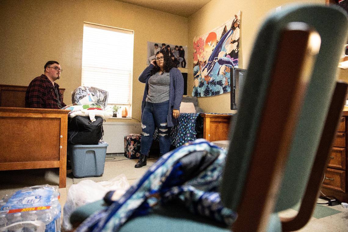 In October, Dyanie Bermeo, right, and her boyfriend, Jordan Corl, packed up her dorm room at King University in Bristol, Tenn. After her highly publicized 2020 arrest on charges that she false reported being sexually assaulted, Bermeo no longer felt comfortable on campus. She’s finishing her last classes at home in Mint Hill.