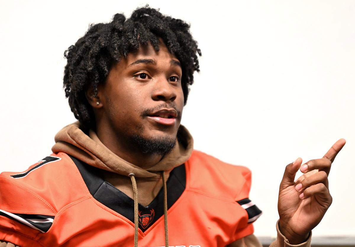 Rocky River defensive back Elijah Phillips discusses moving into head coach Kenneth McClamrock's home during the past football season.