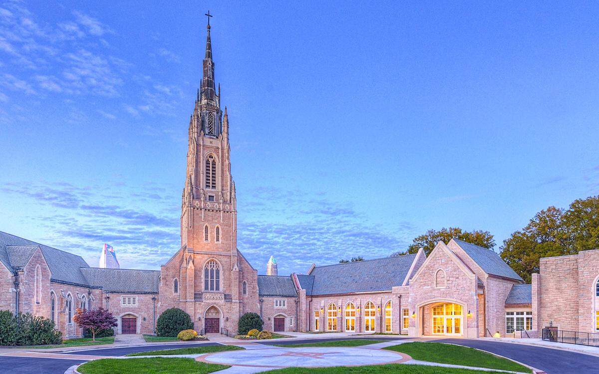 The front facade of Covenant Presbyterian Church after renovations. 