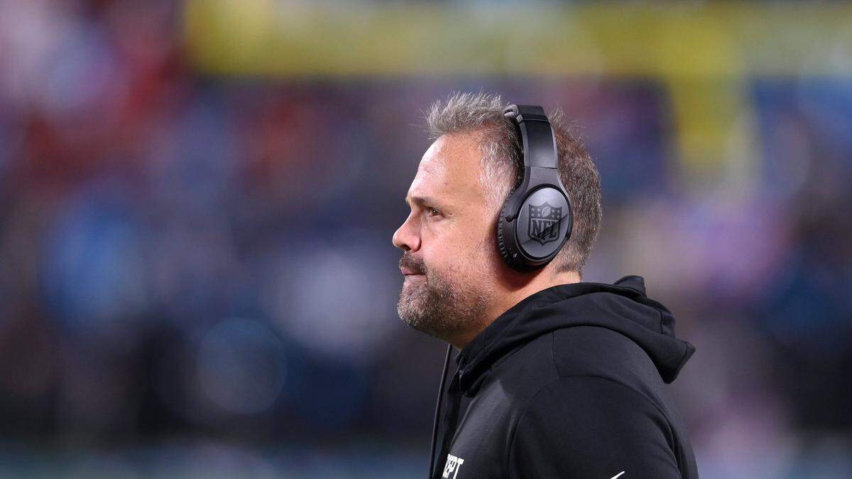 Carolina Panthers head coach Matt Rhule stares out onto the field during second half action against the San Francisco 49ers at Bank of America Stadium on Sunday, October 9, 2022. Rhule was fire on Monday.