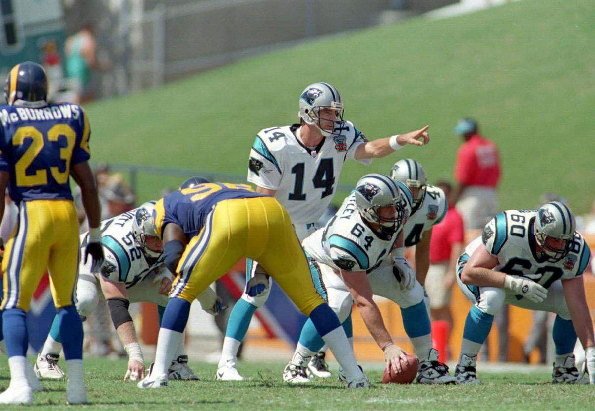 Frank Reich’s last start for the Carolina Panthers came in this game in September 1995. After the Panthers suffered a 31-10 loss to the St. Louis Rams and turned the ball over seven times, dropping to 0-3, the Panthers turned to rookie quarterback Kerry Collins as their QB for the rest of the year.