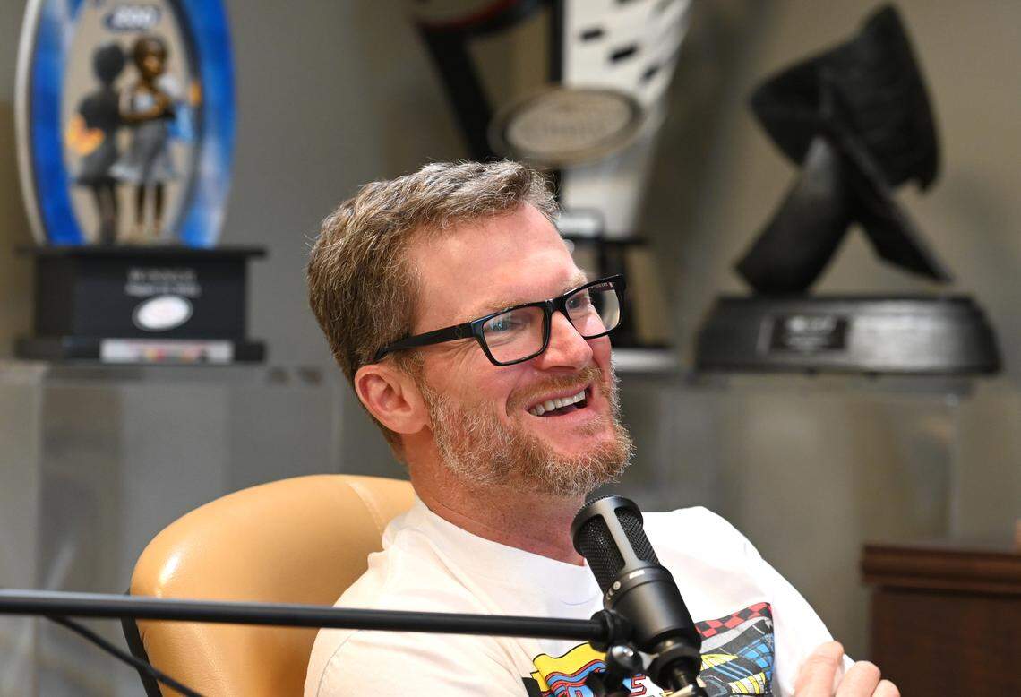 NASCAR driver and hall of fame member Dale Earnhardt Jr. reflects on his life and career during an interview for The Charlotte Observer’s “Sports Legends of the Carolinas” podcast at JR Motorsports in Mooresville, NC on Tuesday, May 17, 2022.