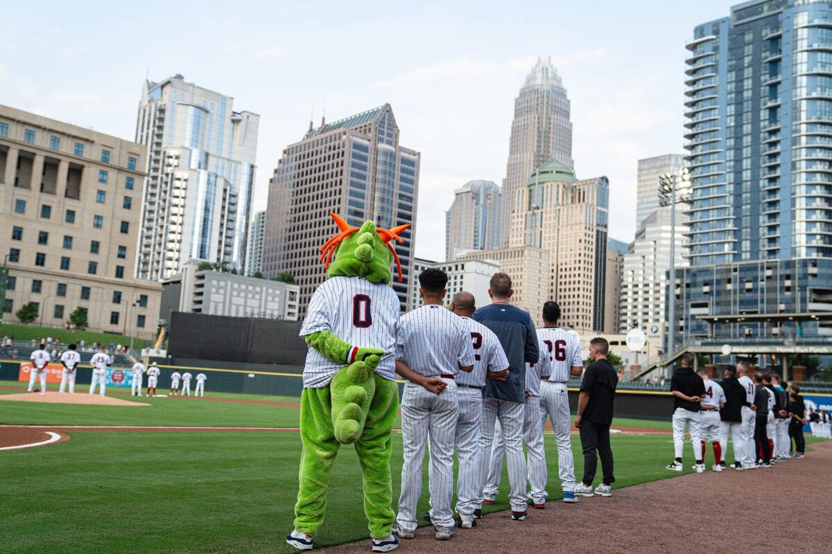 Charlotte Knights overlooking the city during national anthem on August 15 2024.