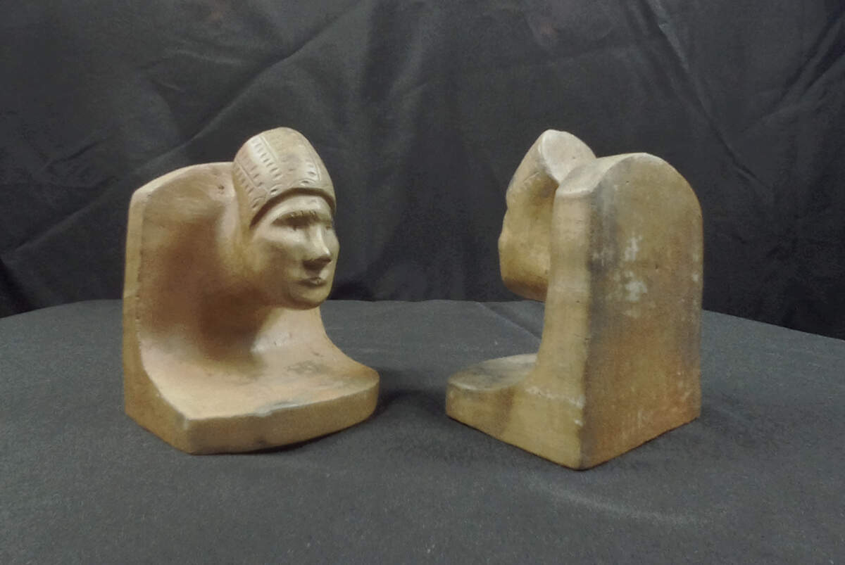 Catawba Indian pottery is the oldest continuous ceramics tradition in North America. These Indian head bookends were made by a Catawba Indian potter, name unknown. The clay for Catawba pottery is harvested on or near the Catawba Indian Nation reservation in South Carolina.