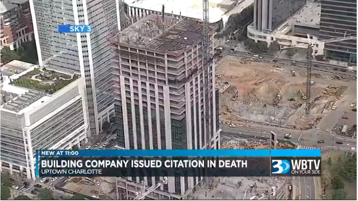 Building where fatal fall occurred in uptown. WBTV video screen shot