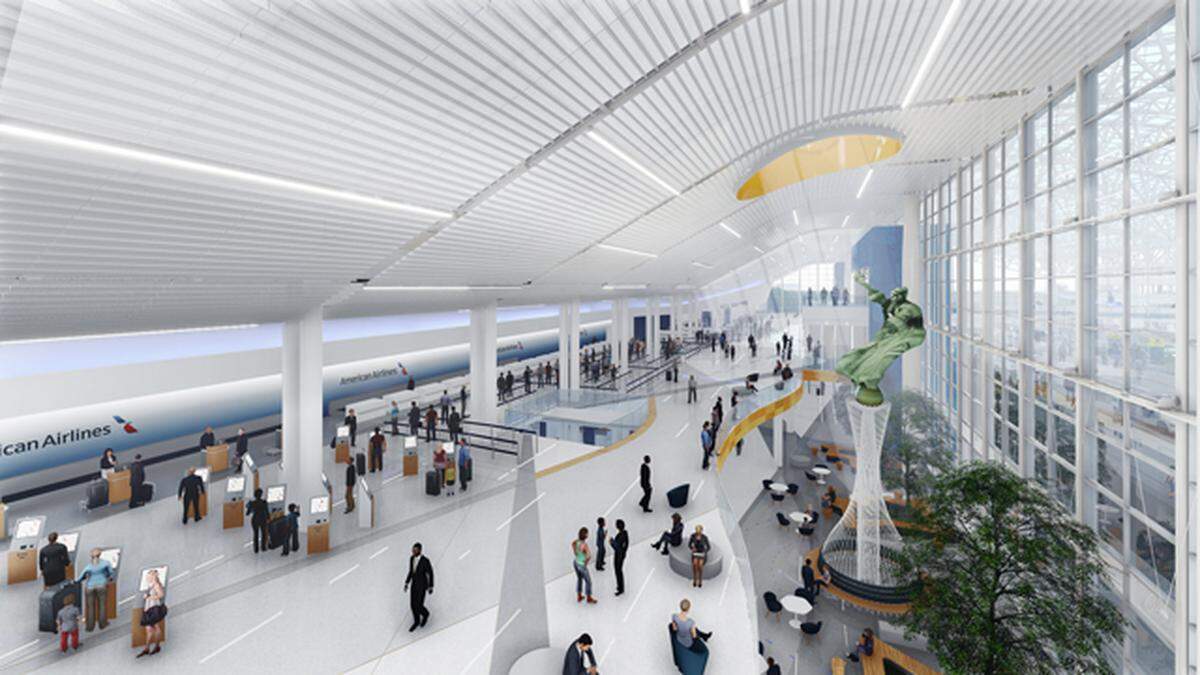A rendering of the planned Charlotte Douglas terminal lobby after renovation and expansion.