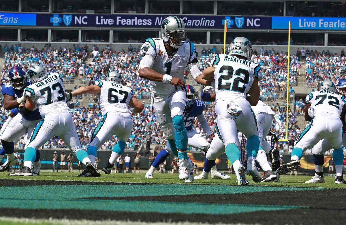 Running lanes could be more rare for Carolina Panthers quarterback Cam Newton (1) and running back Christian McCaffrey (22) against the Baltimore Ravens, so finding other ways to get the ball in his hands could be key.