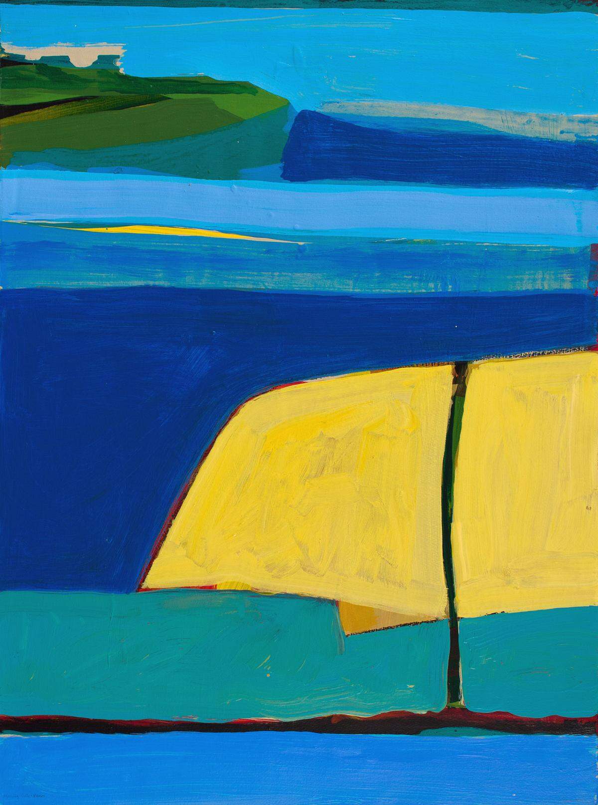 Lee Hall painted “Morning-Crete-Ltanos” in 2014. It’s acrylic on paper. Hall often drew inspiration from the landscapes and history of Greece and Rome.