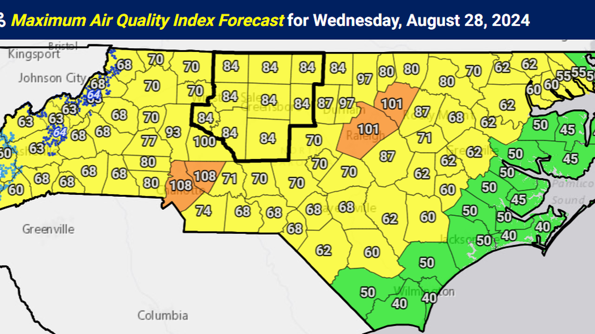 Mecklenburg and Cabarrus counties were issued poor air quality warnings on Wednesday by the N.C. Department of Environmental Quality.