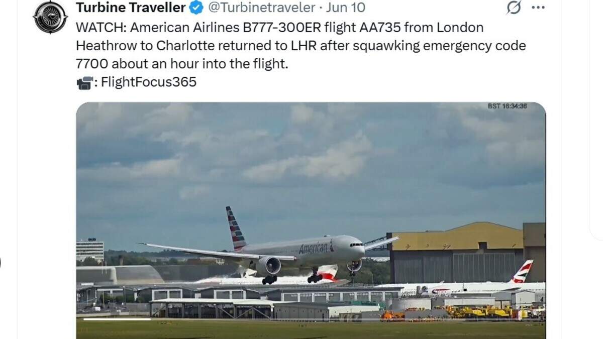 A lightning strike prompted the pilot of a Charlotte-bound American Airlines flight to declare a “general emergency” and make a sharp turn back to its originating airport in London, England, on Wednesday, a London news outlet reported.