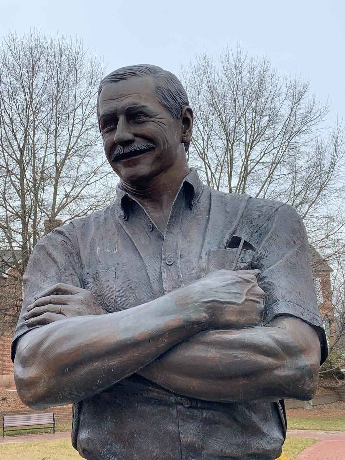 Dale Earnhardt’s statue in Kannapolis, N.C., is nine feet tall and was placed there inside a small park dedicated to the hometown racer in 2002.
