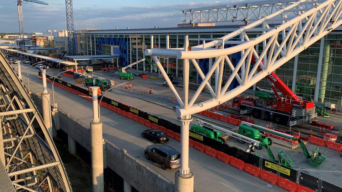 A look at construction work at the upper level of Charlotte Douglas International Airport. That upper roadway has partially reopened after initial construction of a canopy was finished.