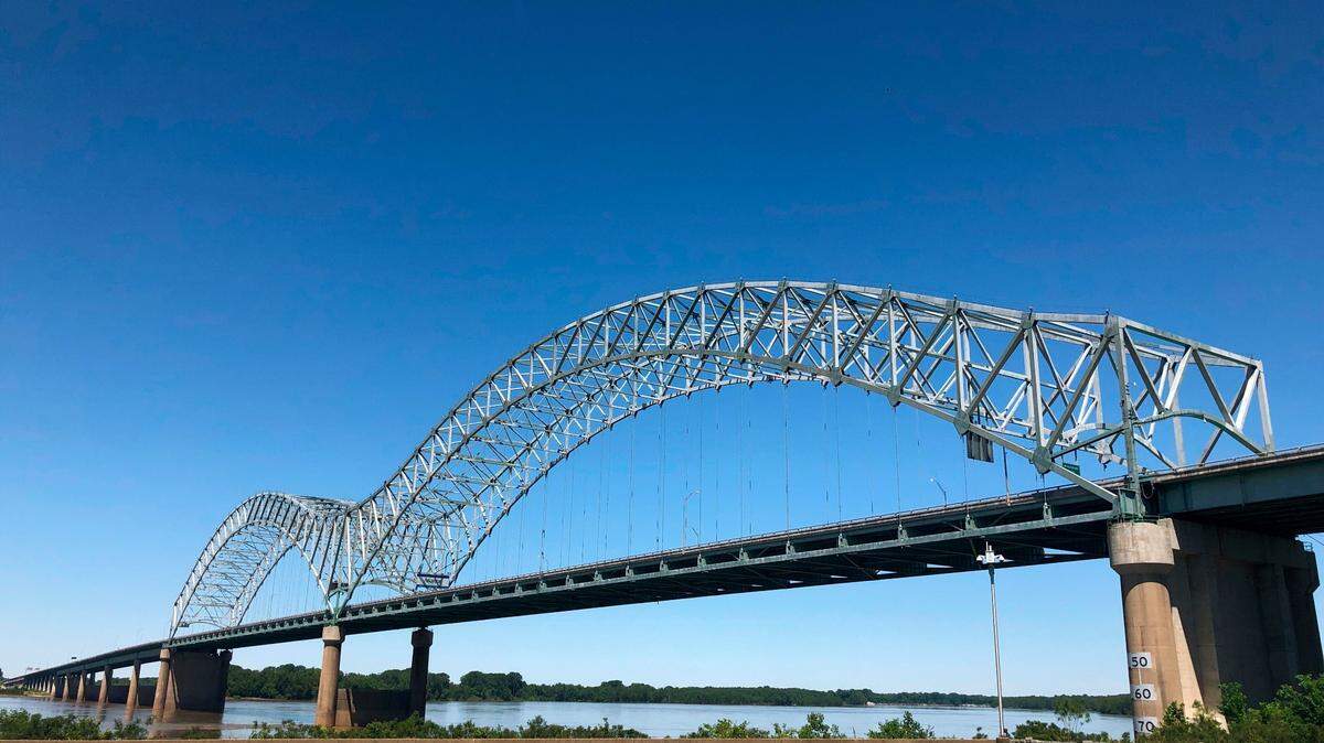 This photo shows the Interstate 40 Bridge linking Tennessee and Arkansas on Friday, May 14, 2021, in Memphis, Tennessee. The bridge has been closed since a crack in the span was found May 11.