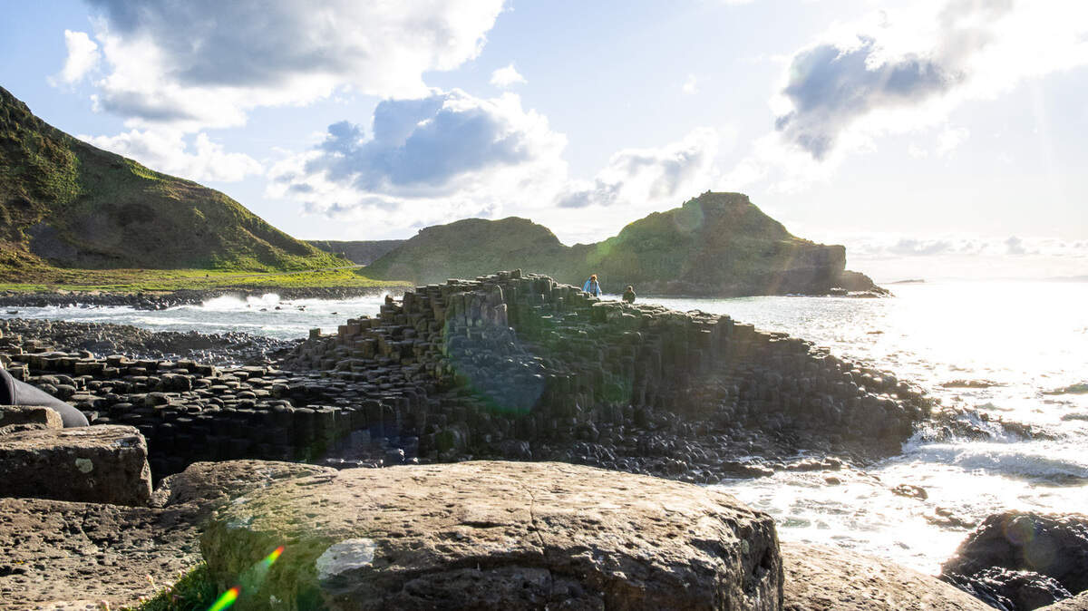 Landscape of hexagonal rocks and cliffs, Giants Causeway Belfast Northern Ireland, April 14th 2025
