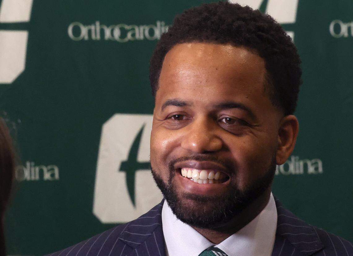 New Charlotte 49ers athletic director Kevin White speaks with the local media following his introductory news conference Thursday.