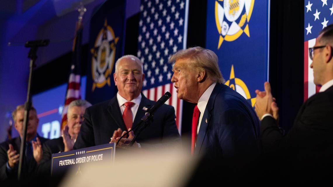 Former President Donald Trump speaks during the Fraternal Order of Police in Charlotte, N.C., on Friday, September 6, 2024.
