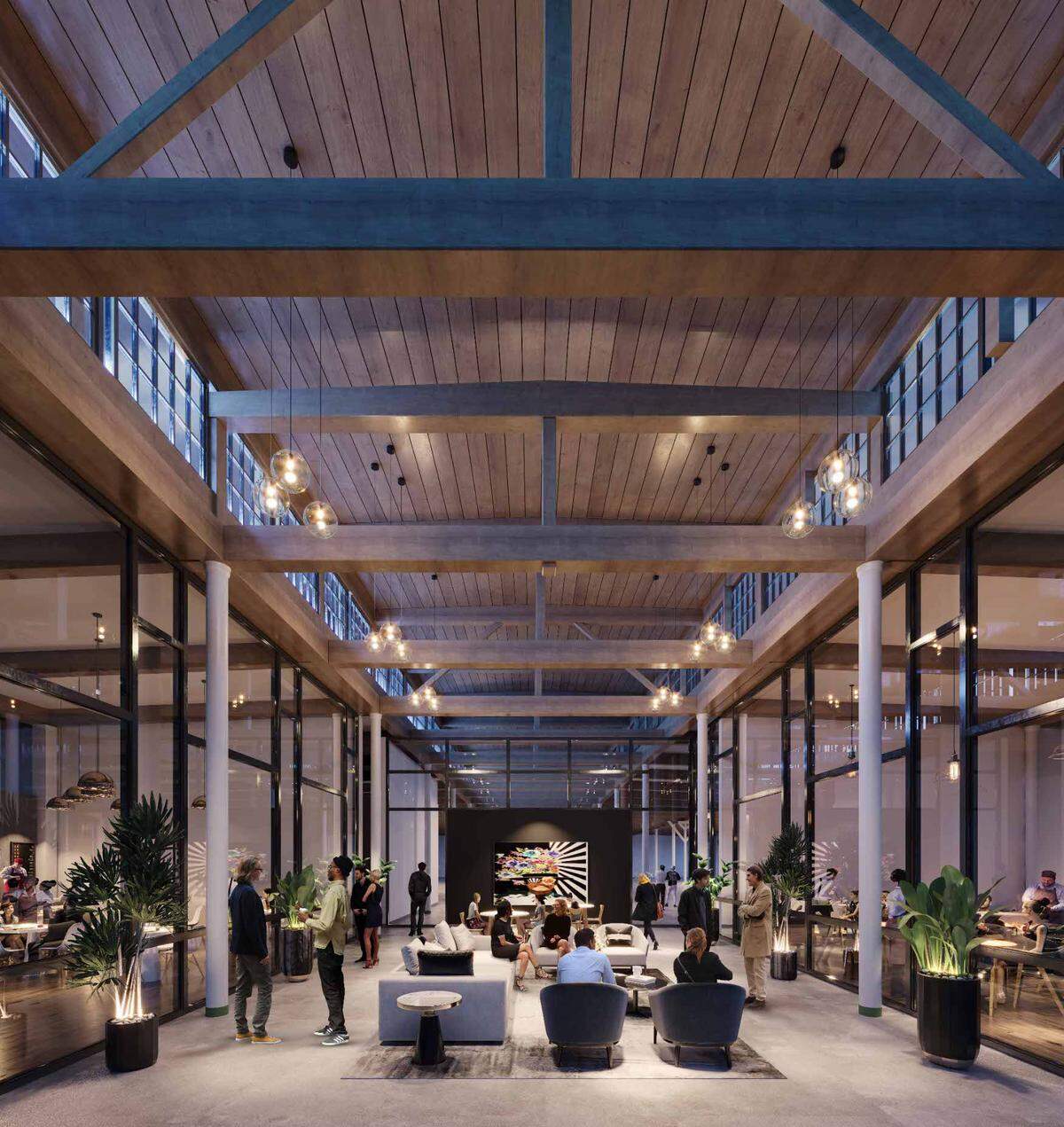 A newly-released rendering shows the inside of the Savona Mill, a century-old textile mill that will be converted and updated into a mixed-use space.