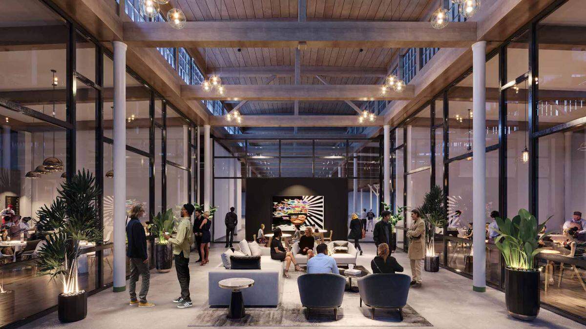 A newly-released rendering shows the inside of the Savona Mill, a century-old textile mill that will be converted and updated into a mixed-use space.