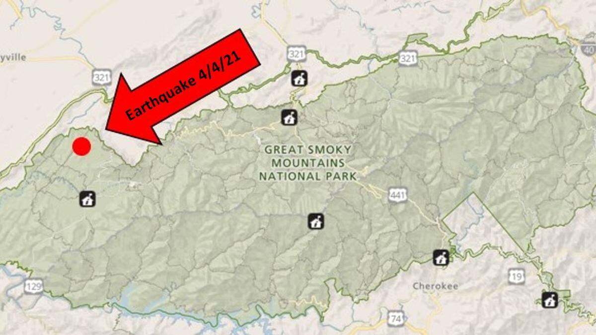 Two earthquakes occurred within a 25-mile radius of each other Sunday in the mountains of east Tennessee, including one near Cades Cove inside Great Smoky Mountains National Park.