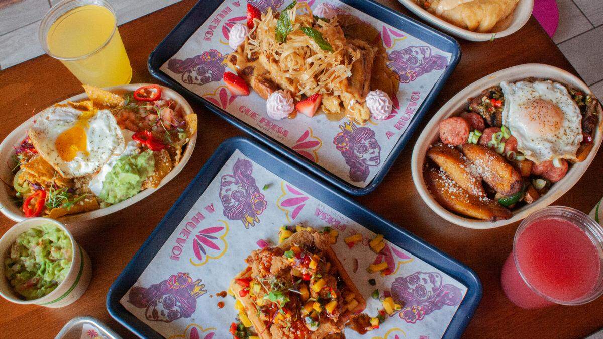 Que Fresa will open a location in uptown Charlotte in the Fall. Shown above is its brunch, which includes Chicken & Waffles, Fresa French Toast, Cali Breakfast Chimichangas and more.