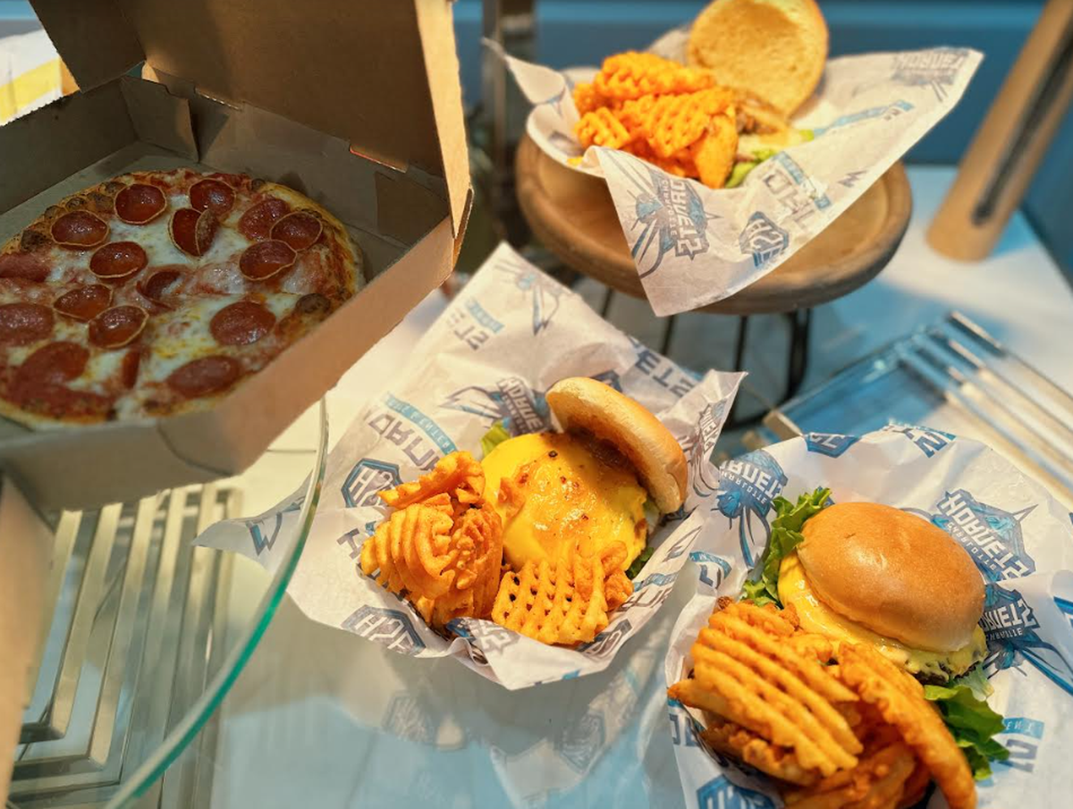 Burgers from Uptown Grill and pizza from Brixx Pizza at Spectrum Center.