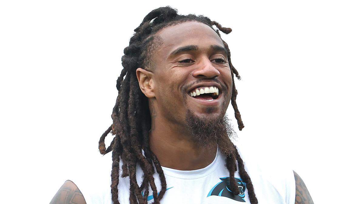 Carolina Panthers linebacker Shaq Thompson before a 2024 practice. Thompson, who is No. 4 all-time on the Panthers’ tackling list, will not return to the team in 2025.