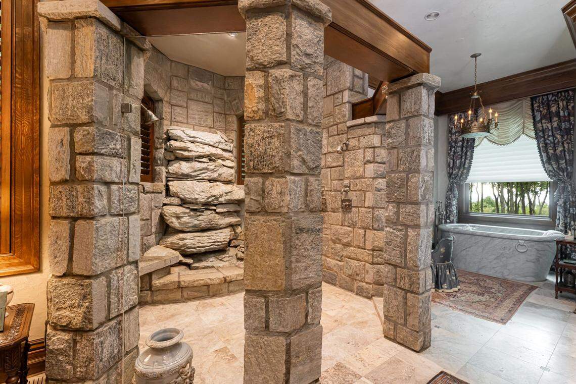 Stonework graces the interior of the mansion.