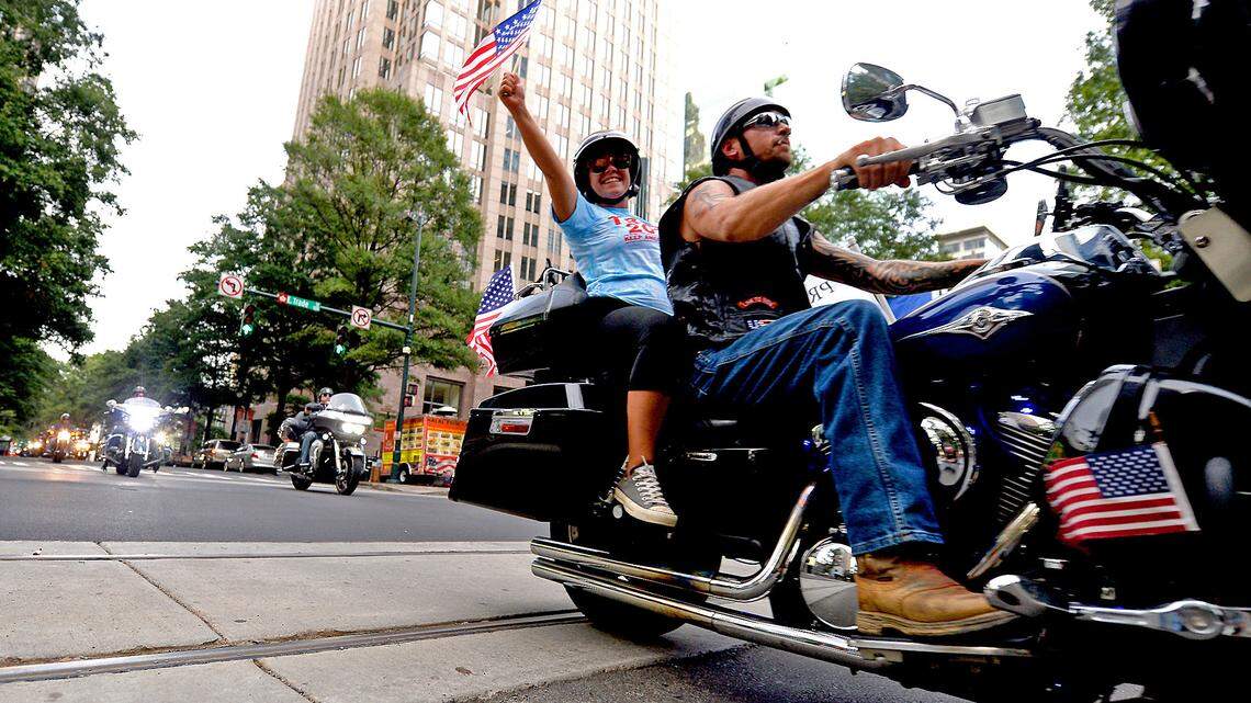Trump supporters gather in Charlotte park for  ‘back the blue’ biker parade