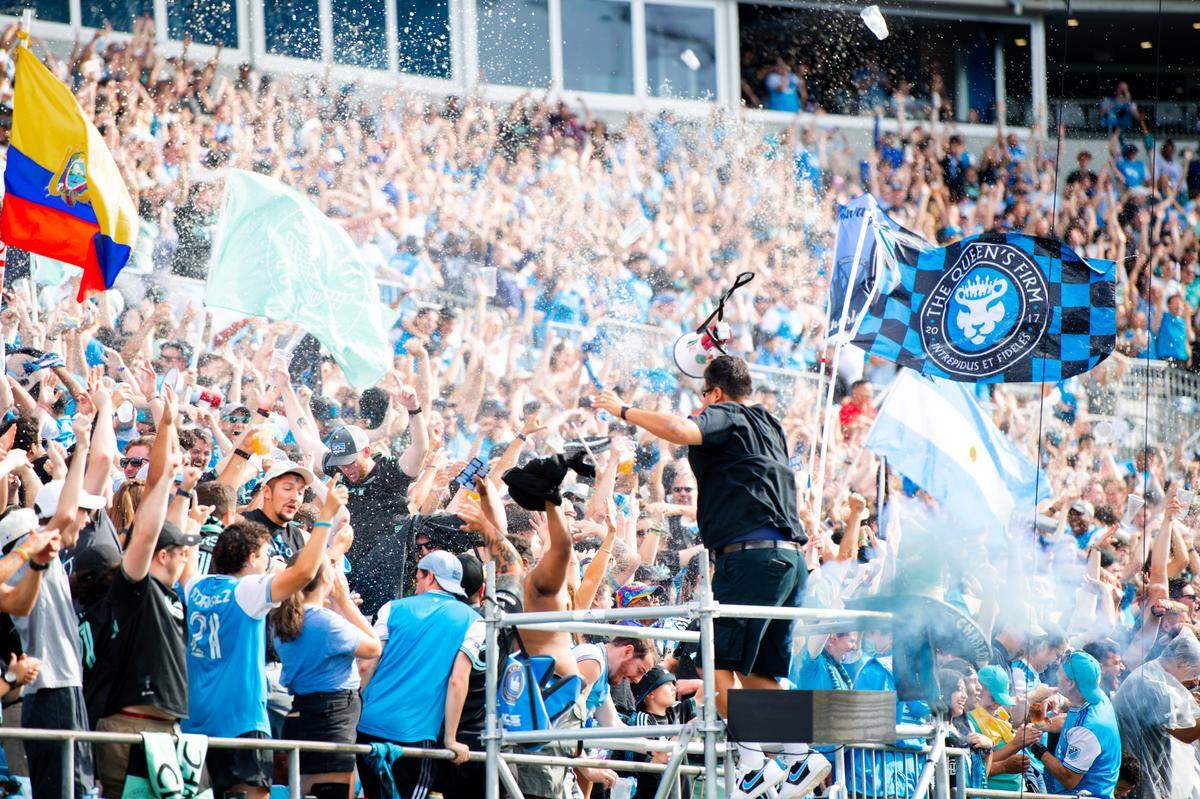 Charlotte FC supporters cheer on the home team on Saturday, May 7, 2022. Charlotte FC, an expansion team, won 1-0 over Inter Miami for its fourth straight MLS home victory at Bank of America Stadium.