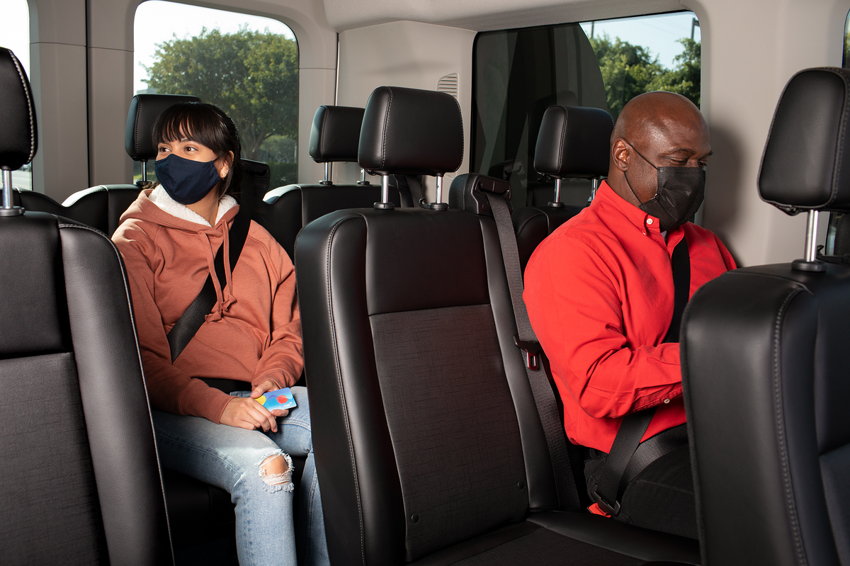 A microtransit van in Los Angeles. The Metro Micro pilot program is serving eight zones across 165 miles where bus service isn’t as frequent and has filled a need for shift workers, after school trips and those with medical needs, said LA’s Metro Micro founder Rani Narula-Woods.