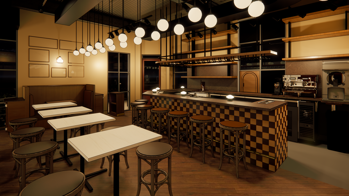 A rendering of Lady Funari’s bar.