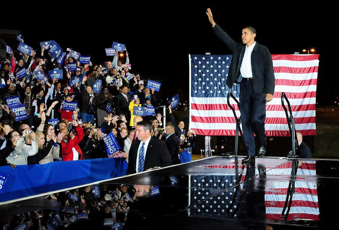 Then-Democratic presidential nominee Barack Obama visited Charlotte during an election eve campaign stop in November 2008. He’s the last Democratic presidential candidate to win North Carolina.