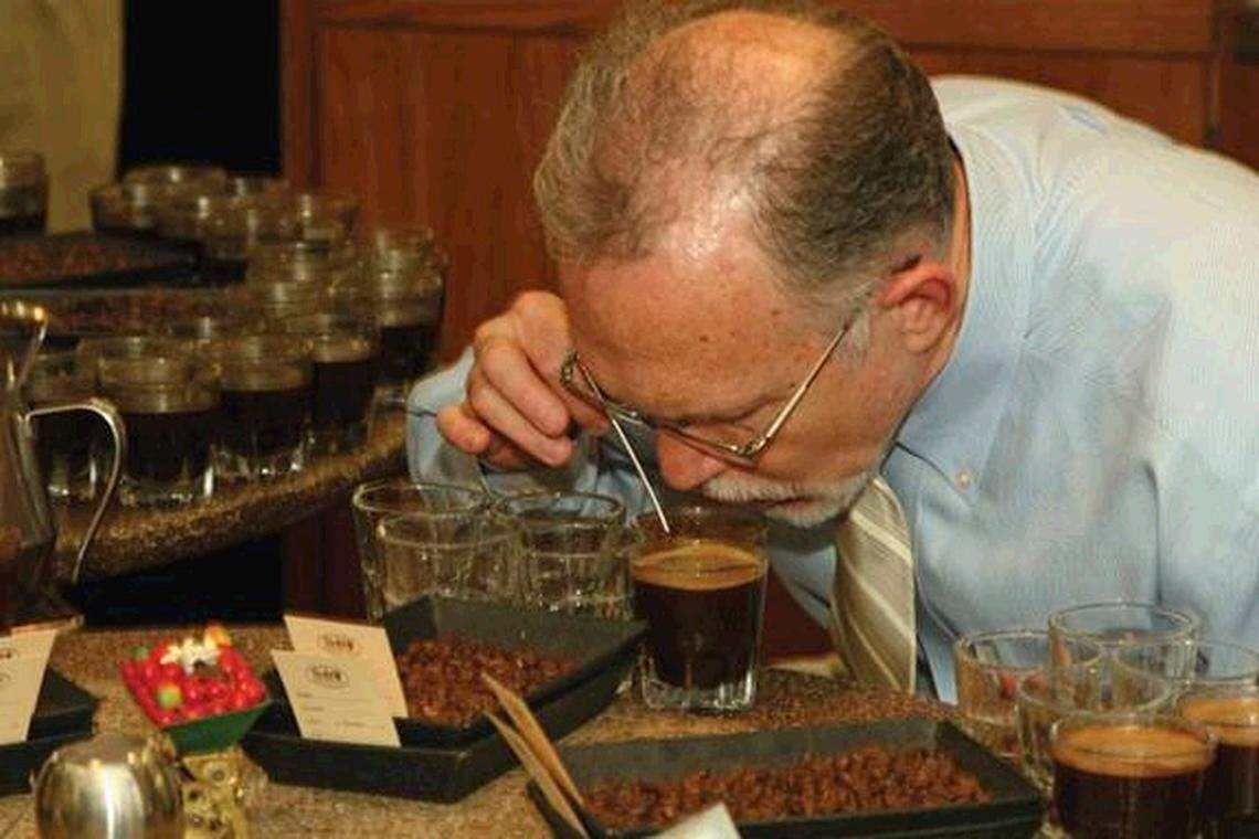 Fred Taylor smells the coffee at the S&D Coffee laboratory in concord 