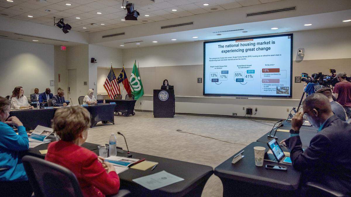 The Board of County Commissioners meeting to discuss Wall Street-owned homes for rent in Charlotte on Tuesday, April 12, 2022.
