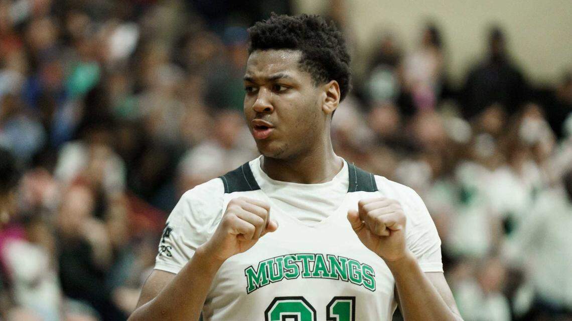 Myers Park’s Elijah Strong (31) is fouled in late 3rd quarter action. Myers Park would play North Meck in the NC 4A Western Regional Championship Game vs North Meck Saturday March 4, 2023.