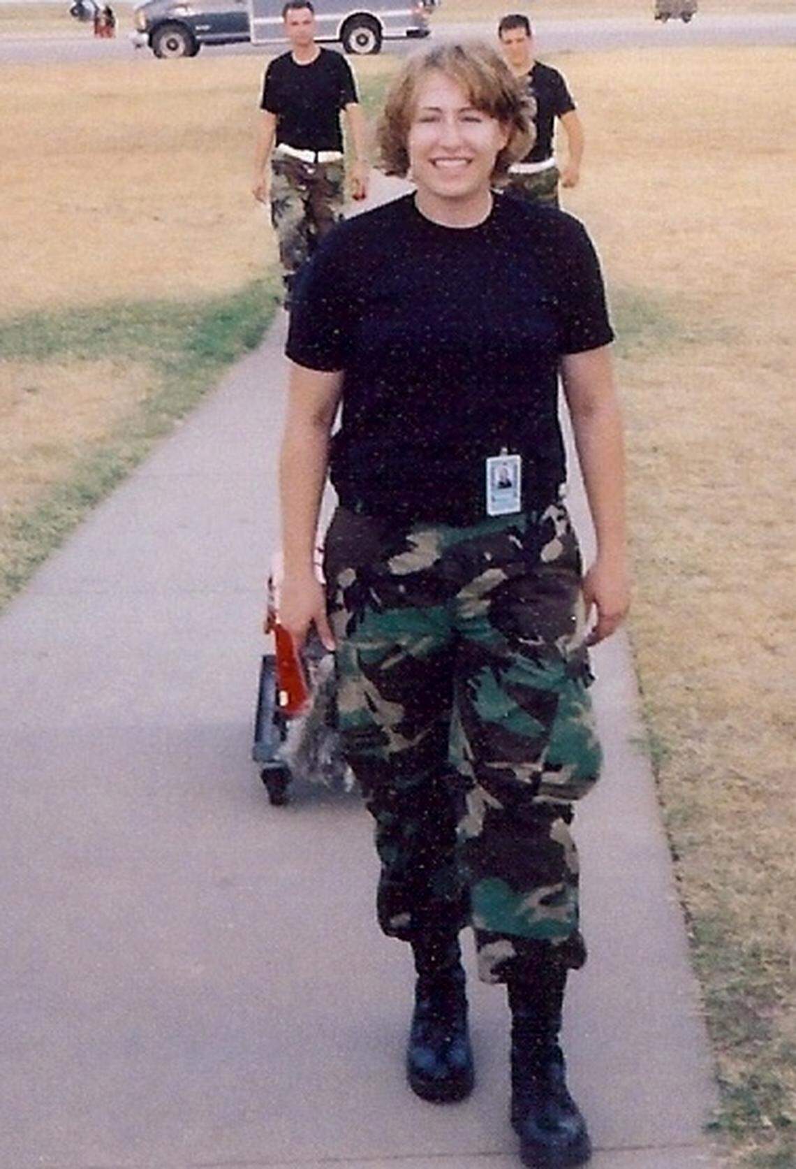 Alison Cruise (then Alison Unger), photographed while enlisted at Tinker Air Force Base in Oklahoma in 2005, when she was a senior airman working on AWACS.