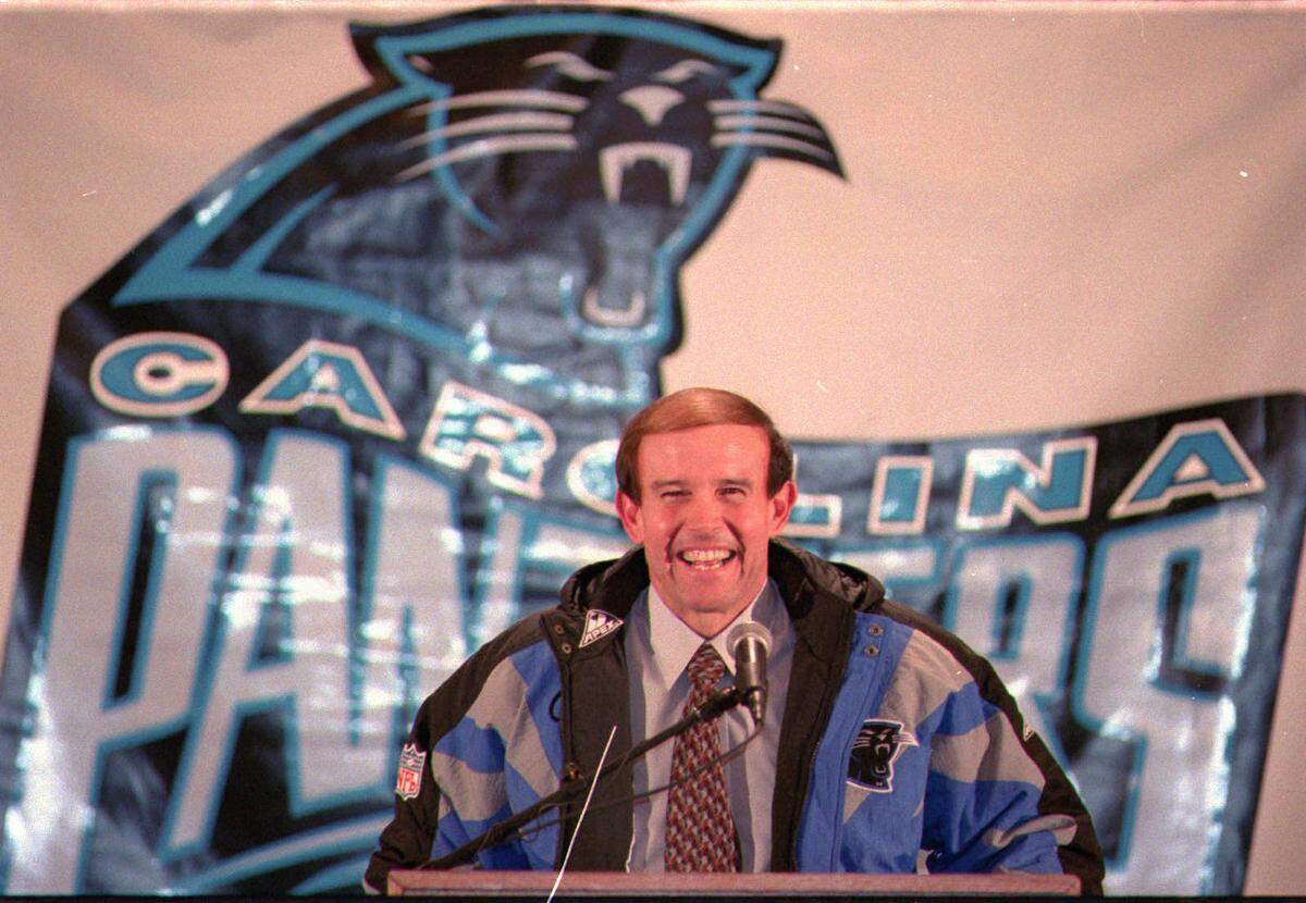 Dom Capers, the Carolina Panthers’ first-ever coach, at the Jan. 23, 1995, press conference in which he was introduced. Capers would coach the Panthers for four years before being fired following the 1998 season. He made the playoffs once, in 1996, when the Panthers beat Dallas in the playoffs and advanced to the NFC Championship game before losing to Green Bay.