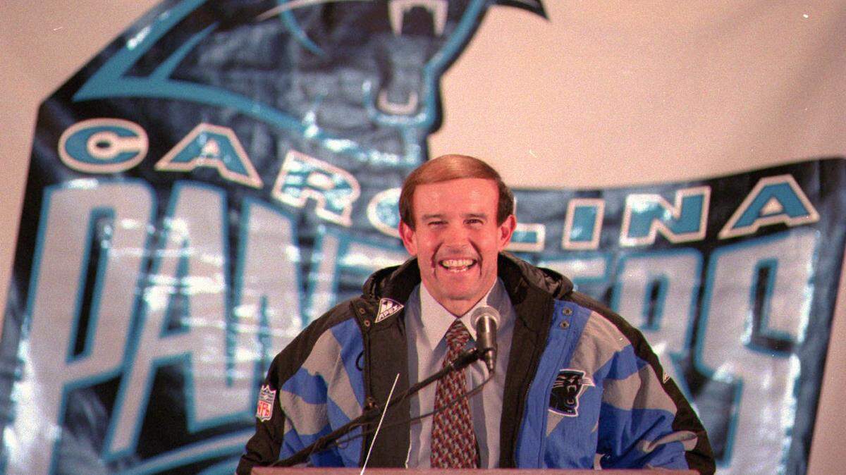 Dom Capers, the Carolina Panthers’ first-ever coach, at the Jan. 23, 1995, press conference in which he was introduced. Capers would coach the Panthers for four years before being fired following the 1998 season. He made the playoffs once, in 1996, when the Panthers beat Dallas in the playoffs and advanced to the NFC Championship game before losing to Green Bay.